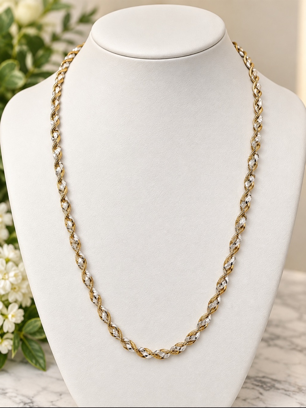 Italy 925 Silver & Gold Twisted Necklace - Vintage